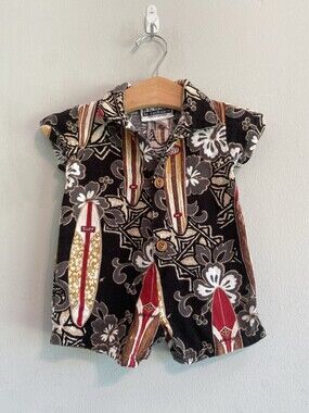 Vintage BLOOZ by CachCach Hawaiian Surf Cotton Romper 6-9 Months